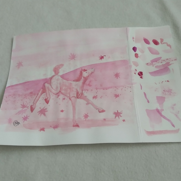 - A - Purple Red Horse Pony Equine Watercolor Painting Illustration - Picture 2 of 2